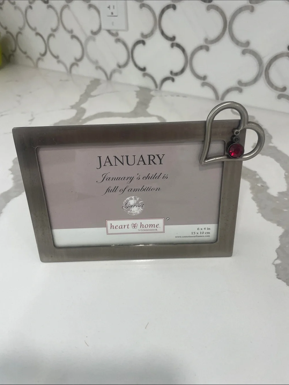 Heart & Home Silver Picture Frame with Red Accent Gem